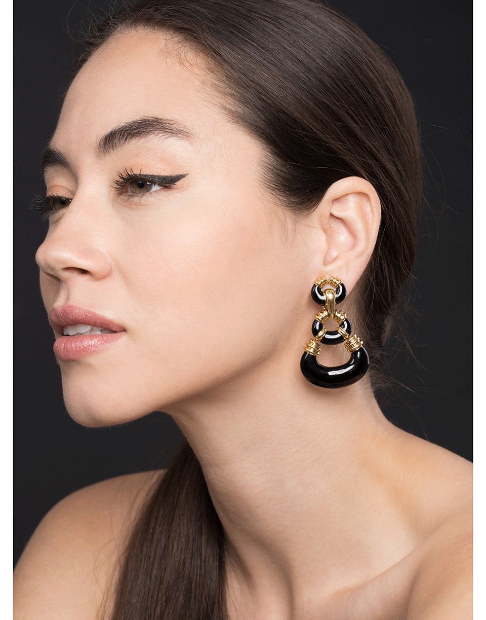 DAVID WEBB-Black Enamel Crescent Earrings-YELLOW GOLD