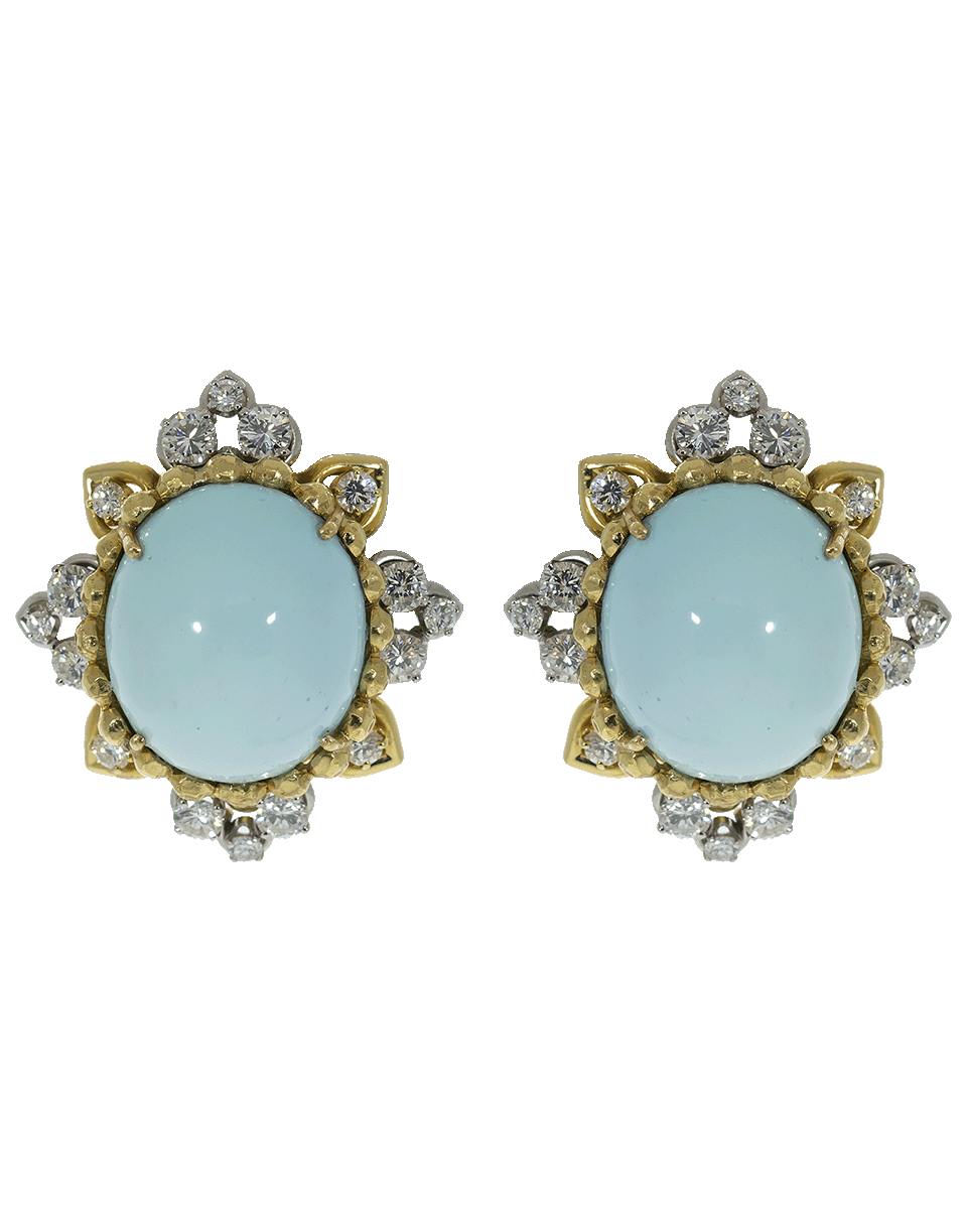 DAVID WEBB-Cabochon Turquoise Diamond Stud Earrings-YELLOW GOLD