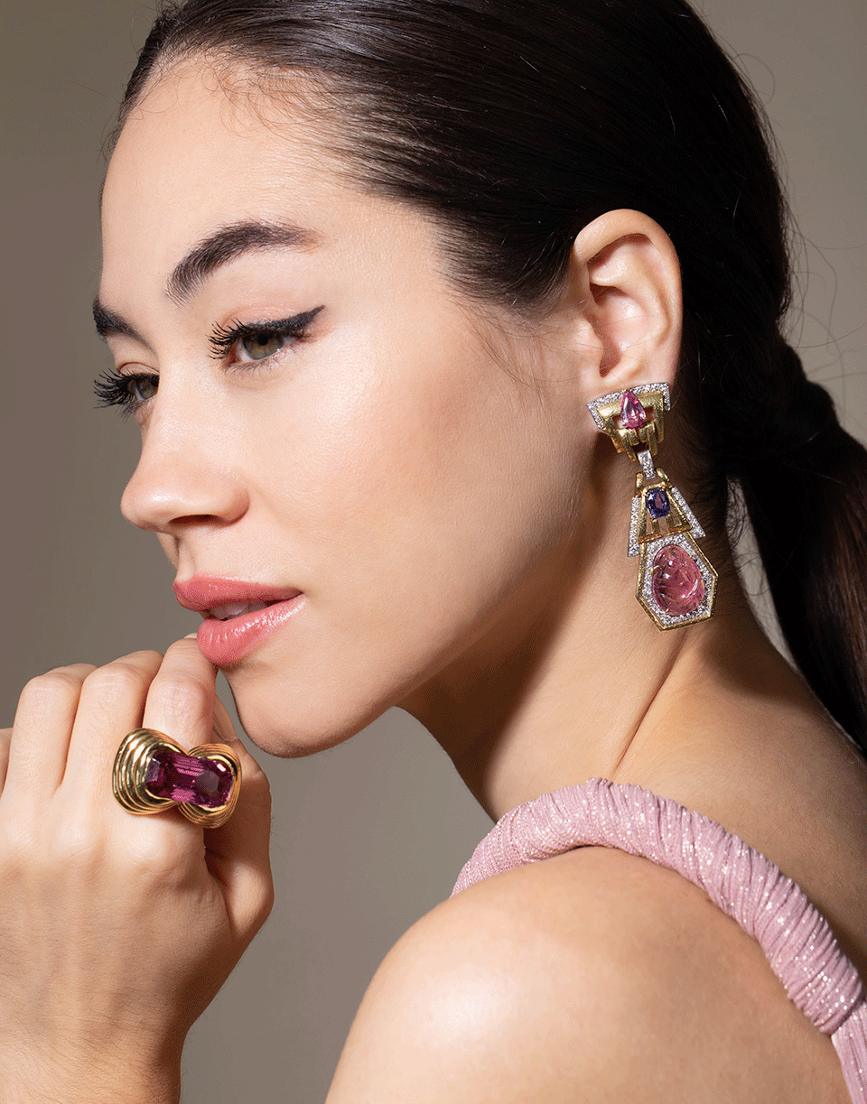 DAVID WEBB-Couture Sapphire, Tourmaline and Diamond Earrings-YELLOW GOLD