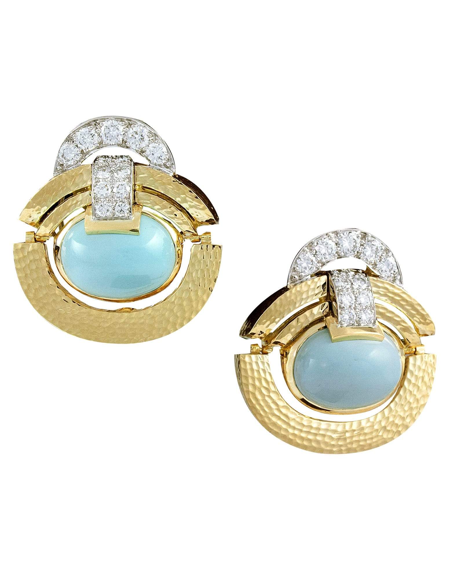 DAVID WEBB-Doorknocker Turquoise and Diamond Earrings-YELLOW GOLD
