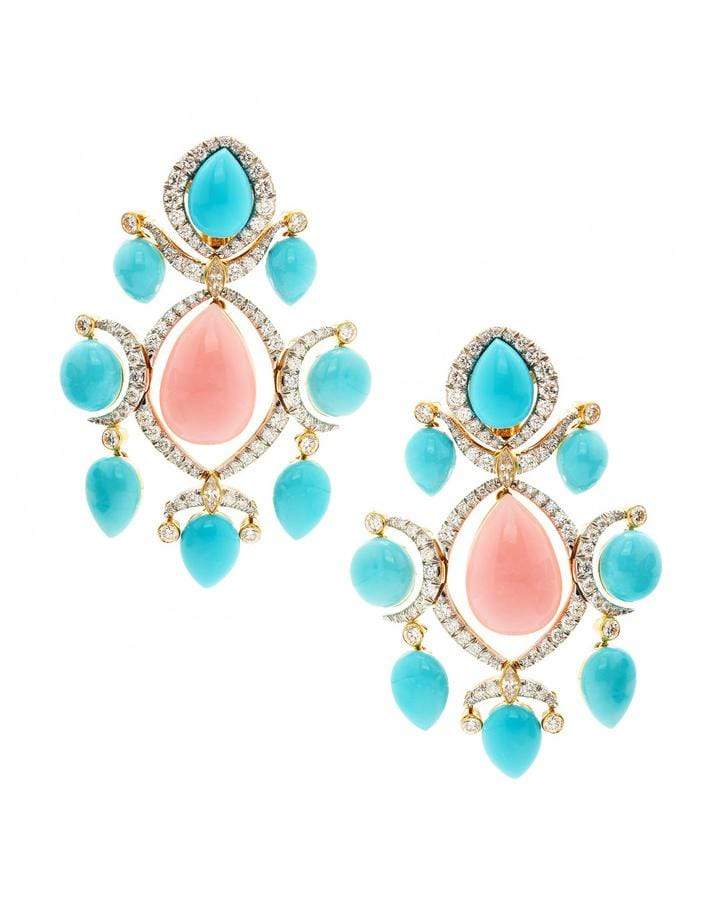 DAVID WEBB-Dusk Pink Opal and Turquoise Earrings-YELLOW GOLD