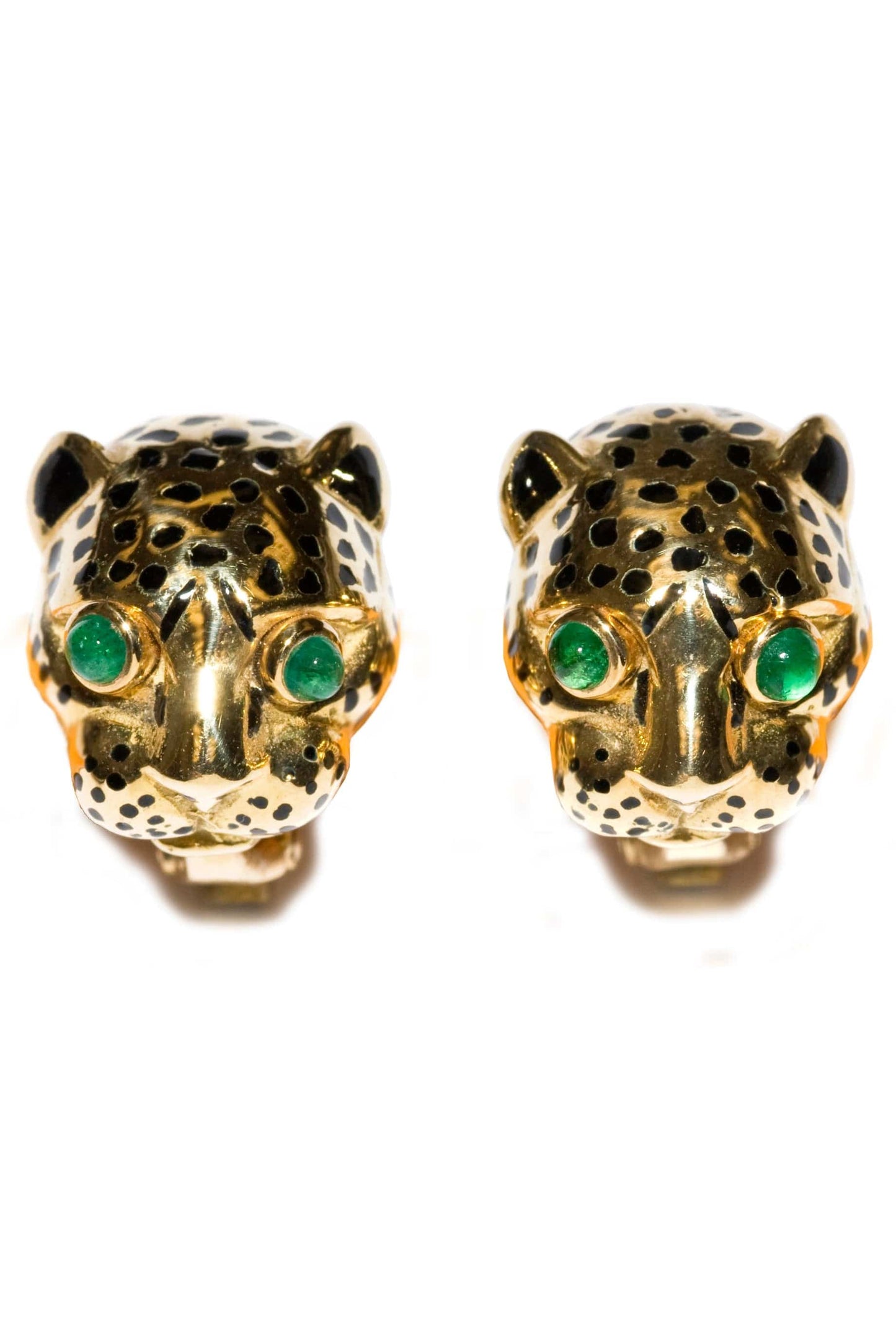 DAVID WEBB-Emerald Leopard Earrings-YELLOW GOLD