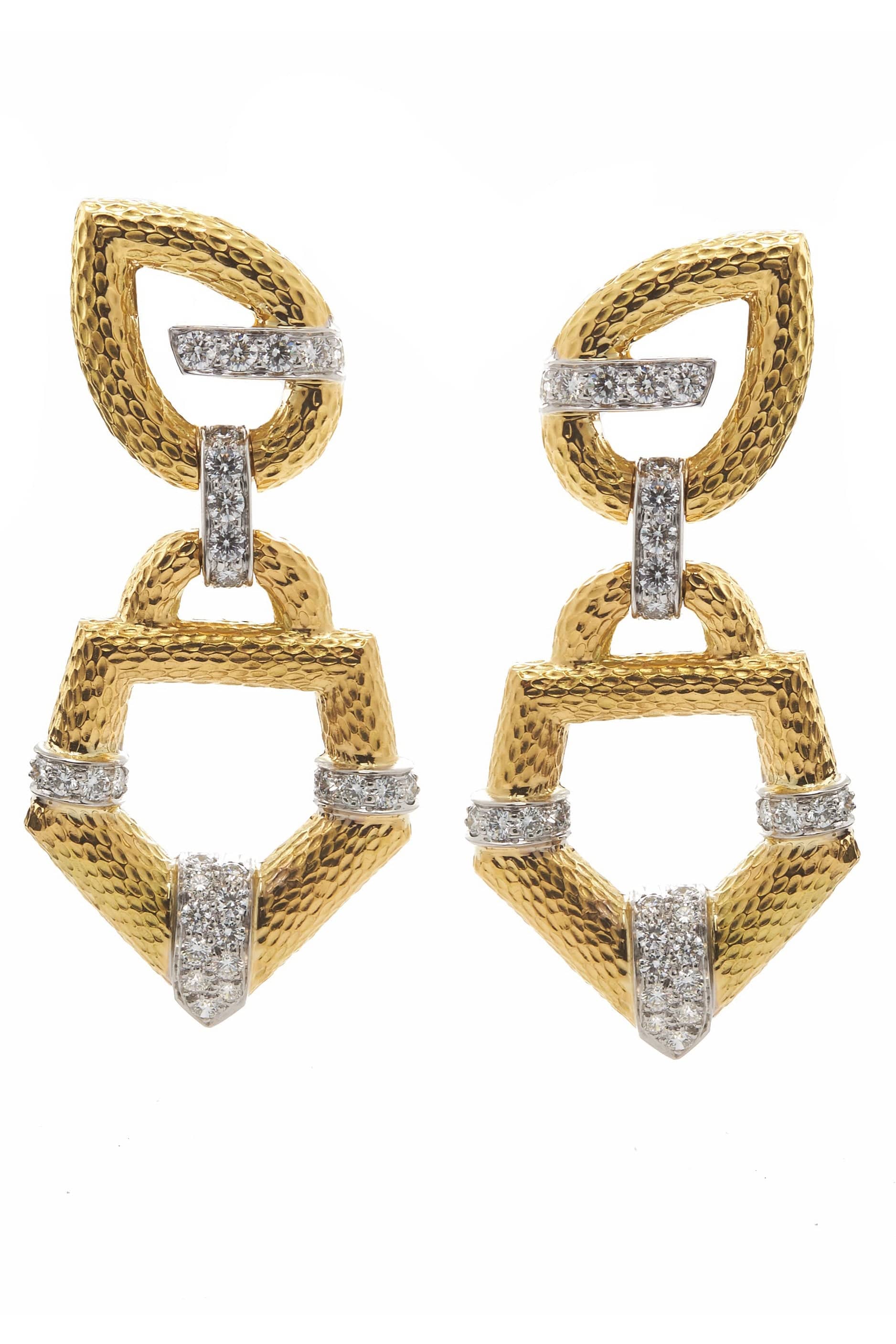 DAVID WEBB-Hammered Gold 57th Street Earrings-YELLOW GOLD