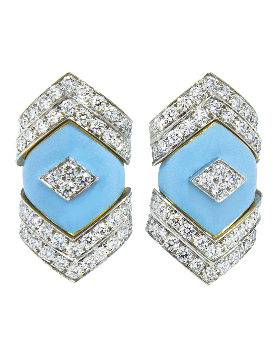 DAVID WEBB-Light Blue Enamel And Diamond Earrings-YELLOW GOLD