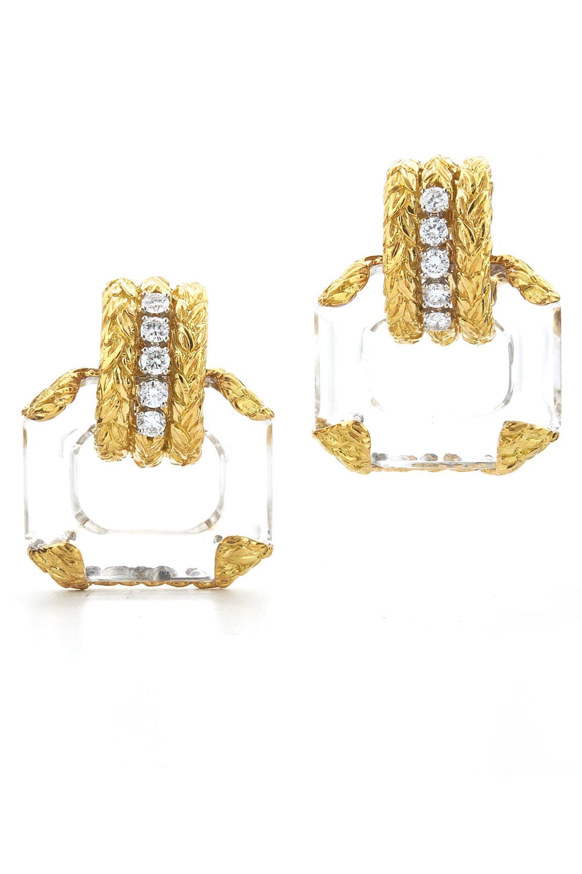 DAVID WEBB-Rock Crystal Laurel Earrings-YELLOW GOLD