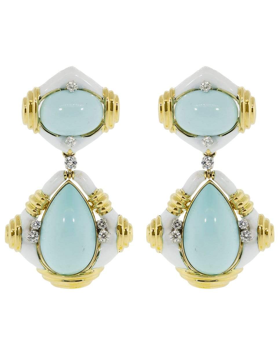 DAVID WEBB-Turquoise and White Enamel Drop Earrings-YELLOW GOLD