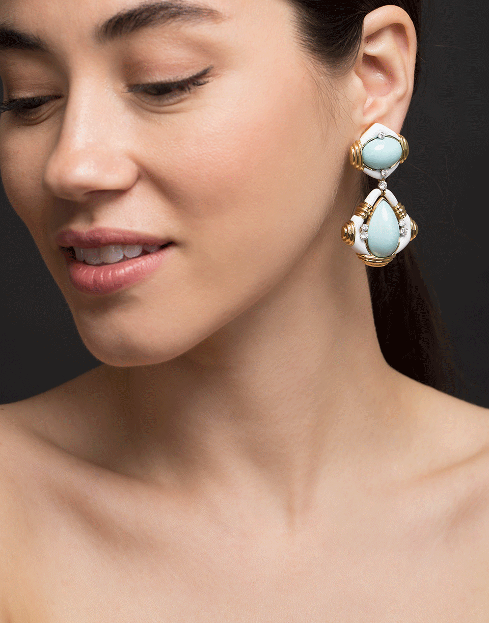 Turquoise and White Enamel Drop Earrings JEWELRYFINE JEWELEARRING DAVID WEBB   