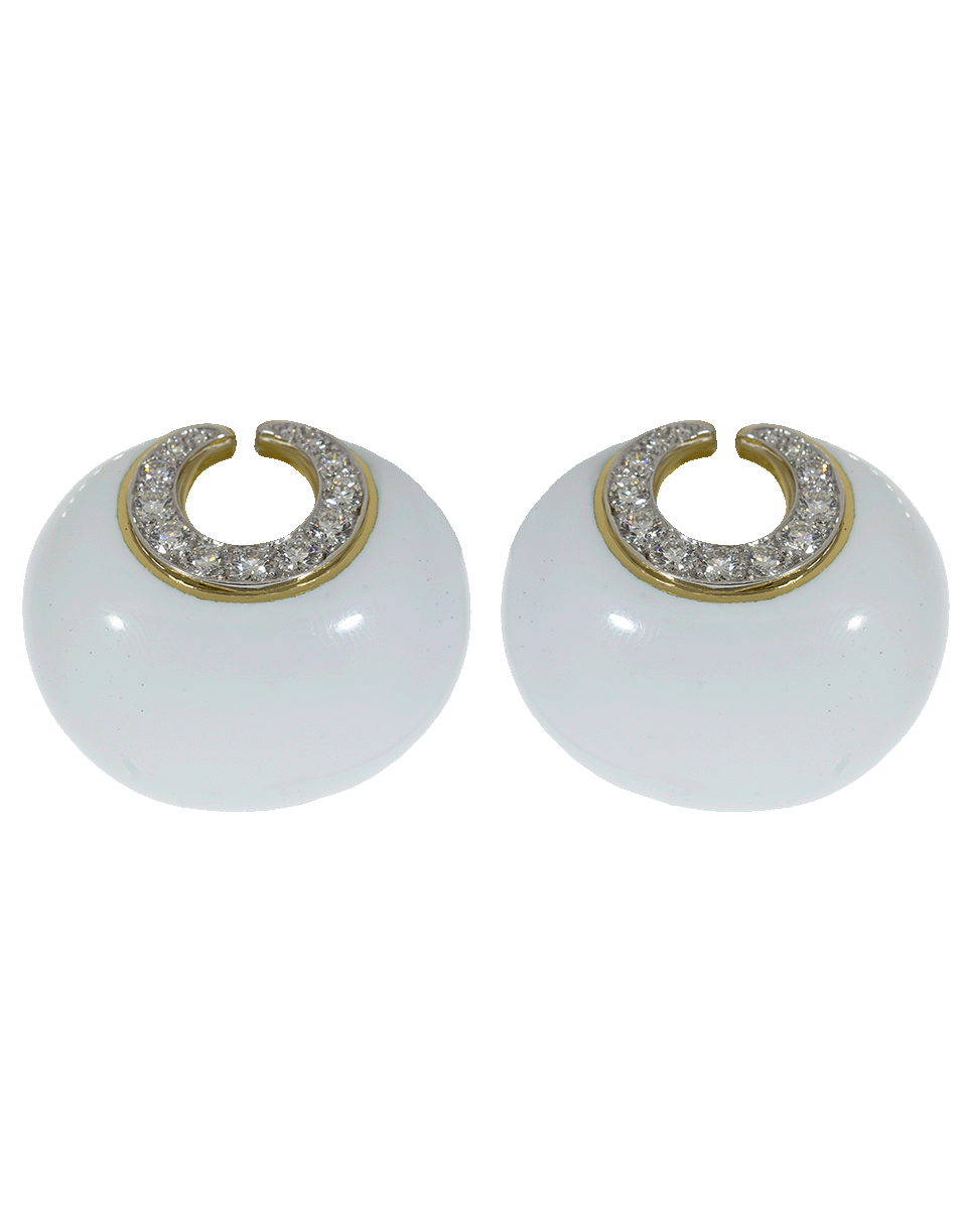 DAVID WEBB-White Enamel Diamond Earrings-YELLOW GOLD