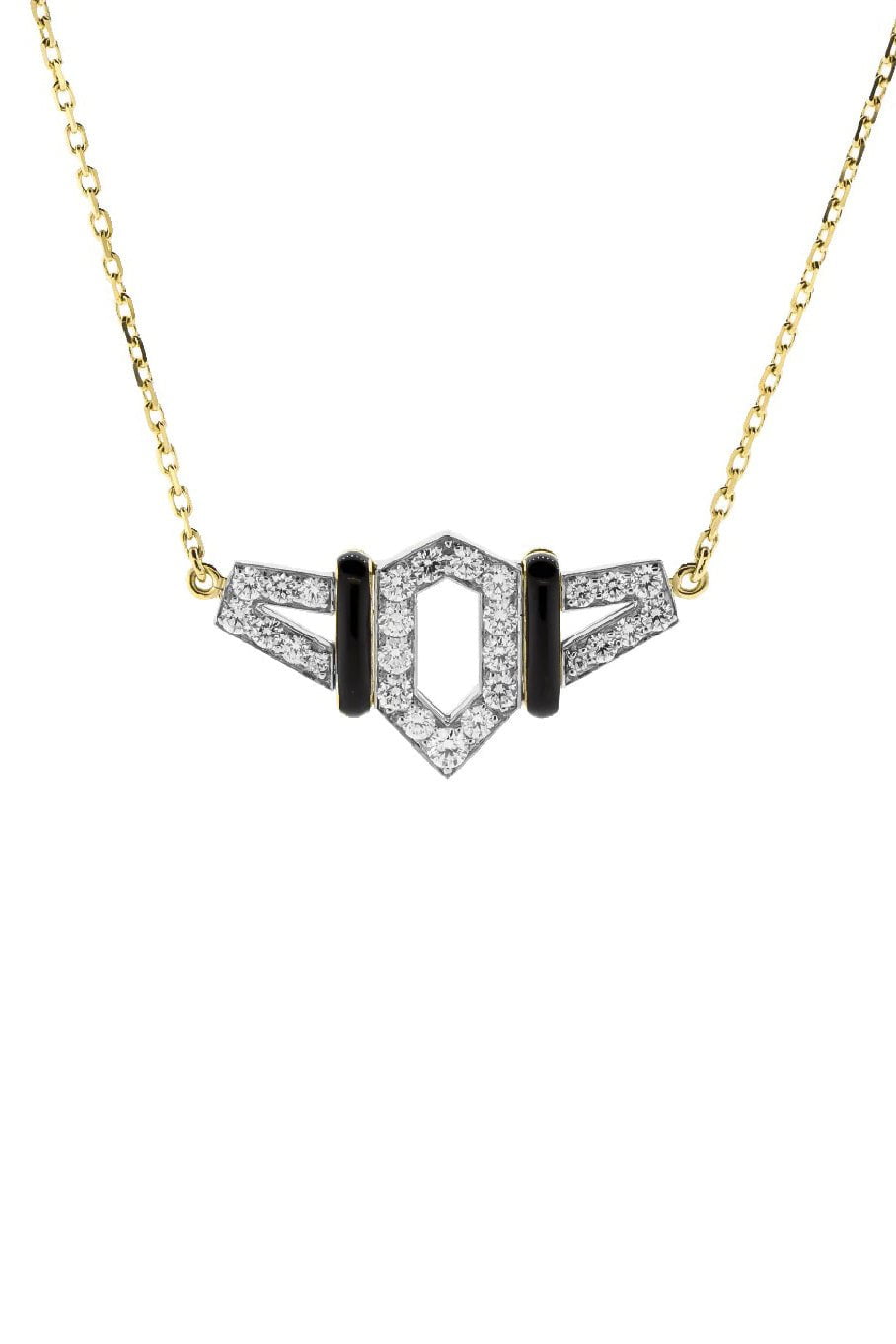 DAVID WEBB-Black Enamel And Diamond Flight Necklace-YELLOW GOLD