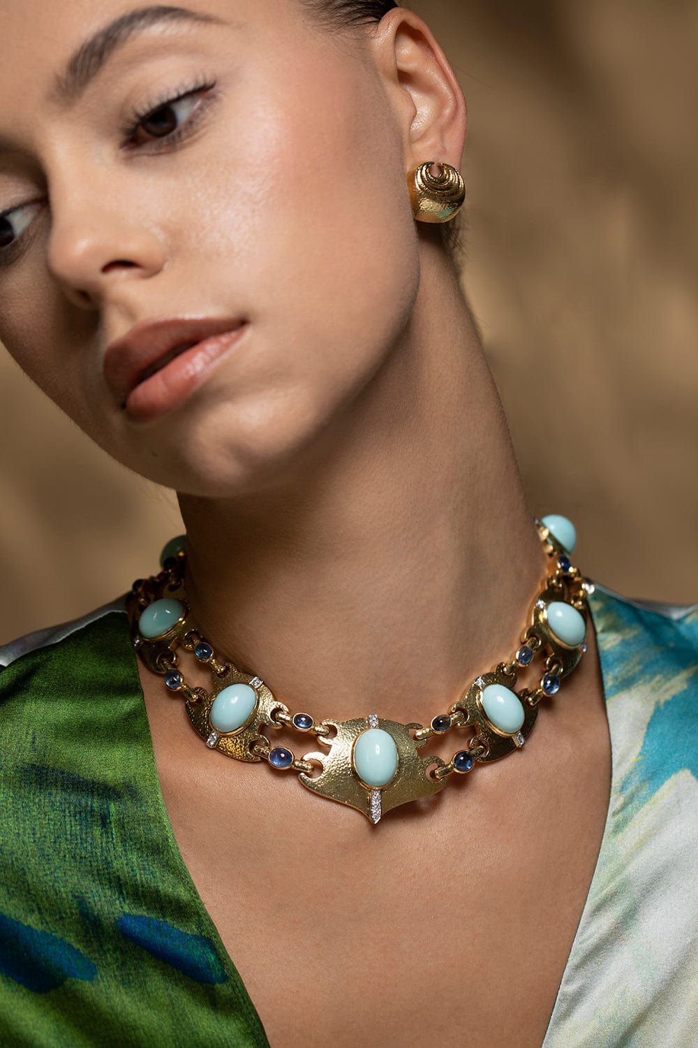 DAVID WEBB-Turquoise Marakech Necklace-YELLOW GOLD