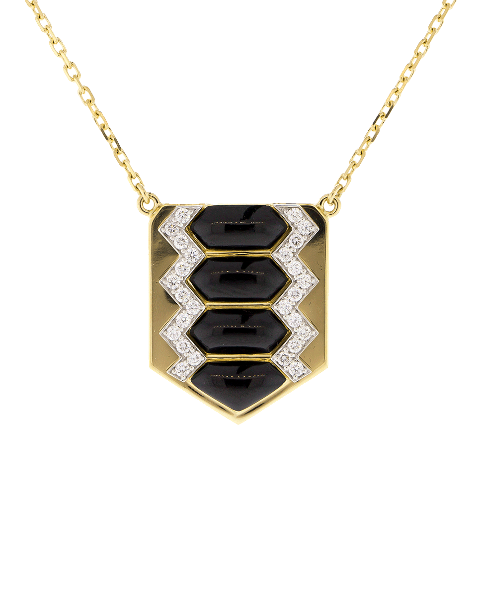 DAVID WEBB-Black Enamel And Diamond Shield Necklace-YELLOW GOLD