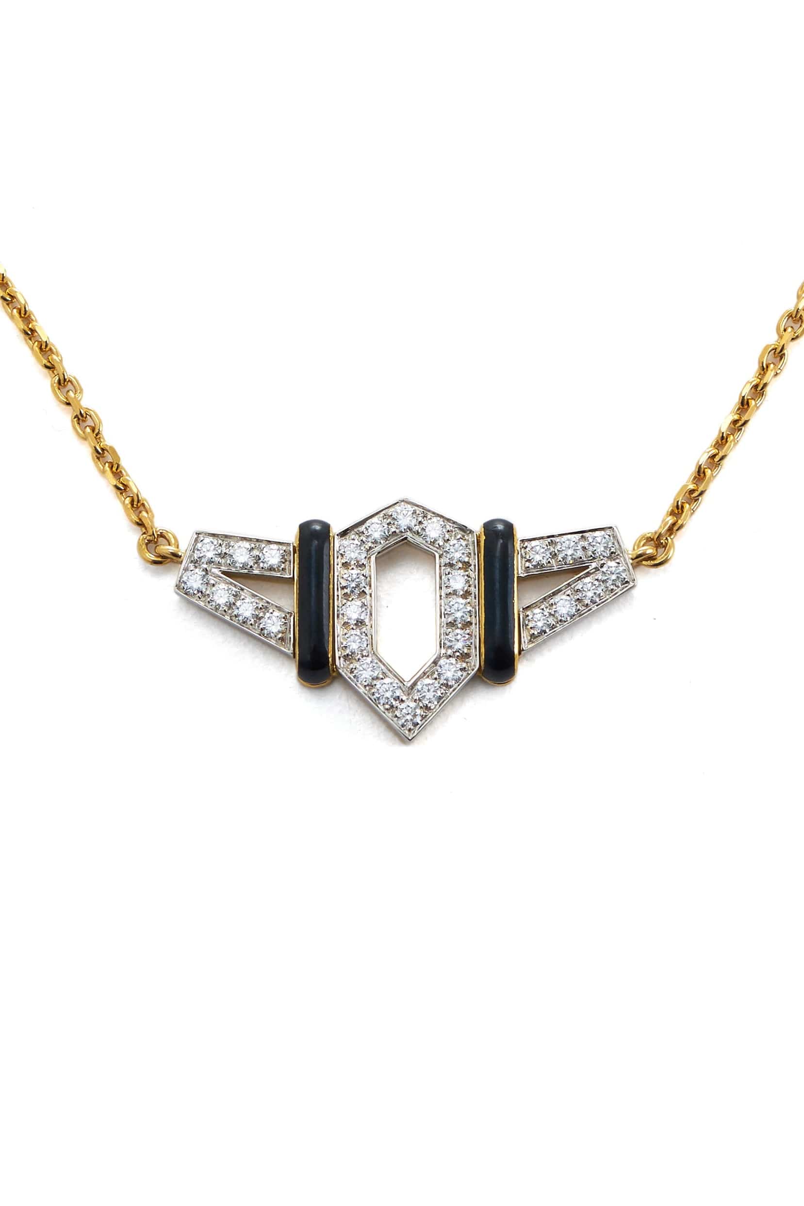 DAVID WEBB-Black Enamel Diamond Flight Necklace-YELLOW GOLD