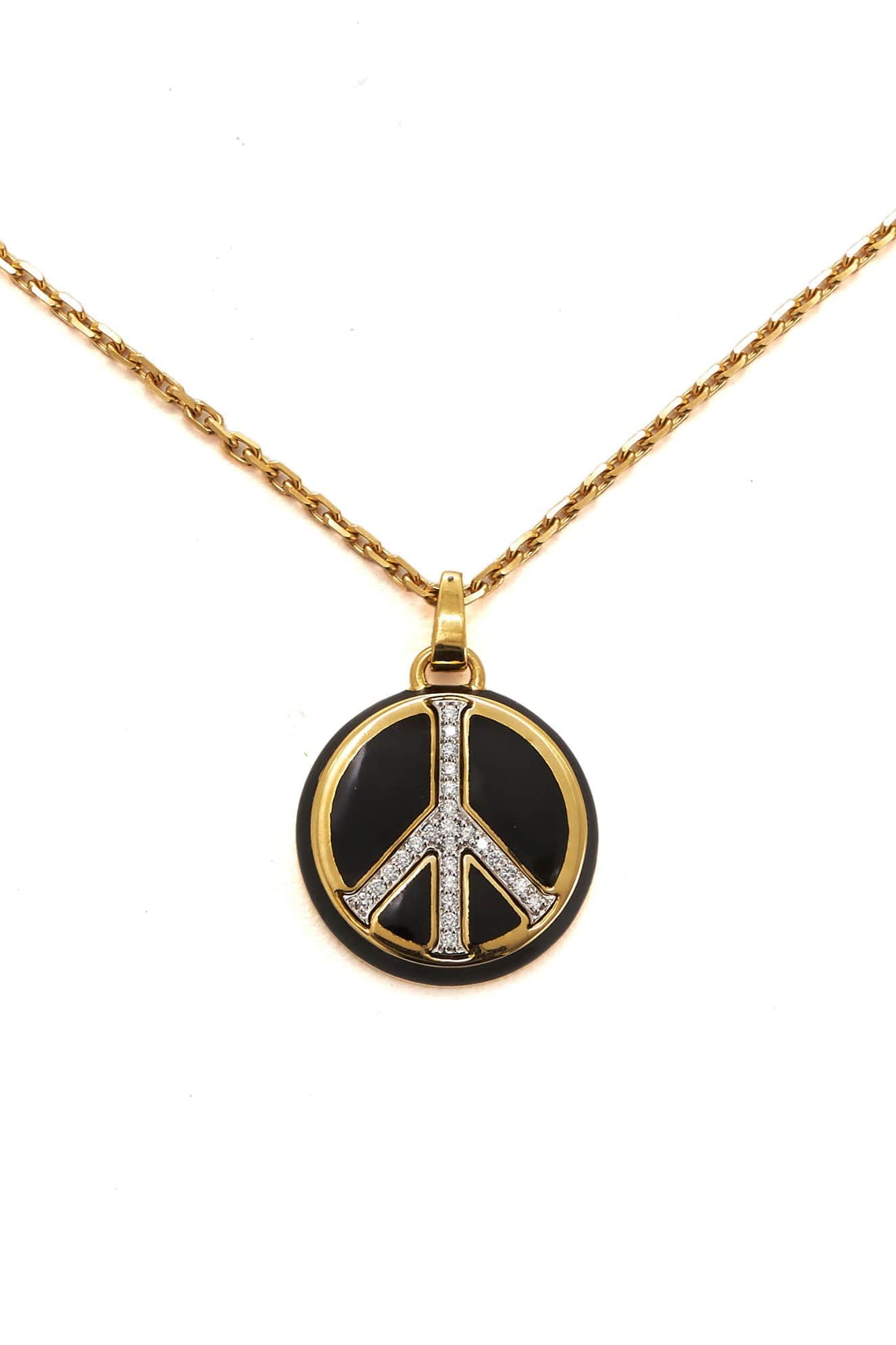 DAVID WEBB-Black Enamel Peace Pendant Necklace-YELLOW GOLD