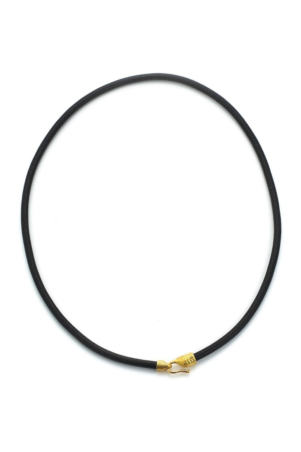 DAVID WEBB-Black Leather Cord - 16in-YELLOW GOLD