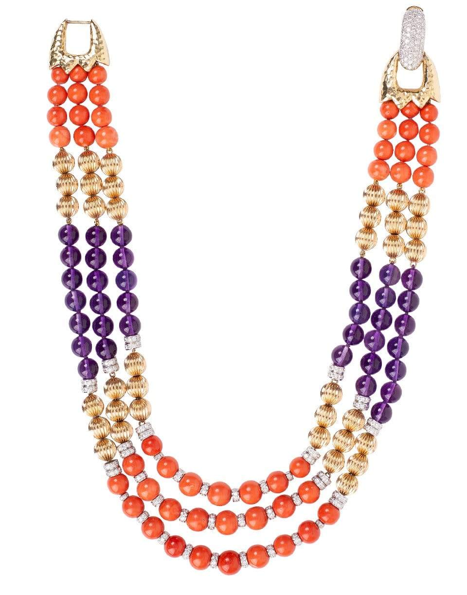 DAVID WEBB-Coral and Amethyst Bead Necklace-YELLOW GOLD
