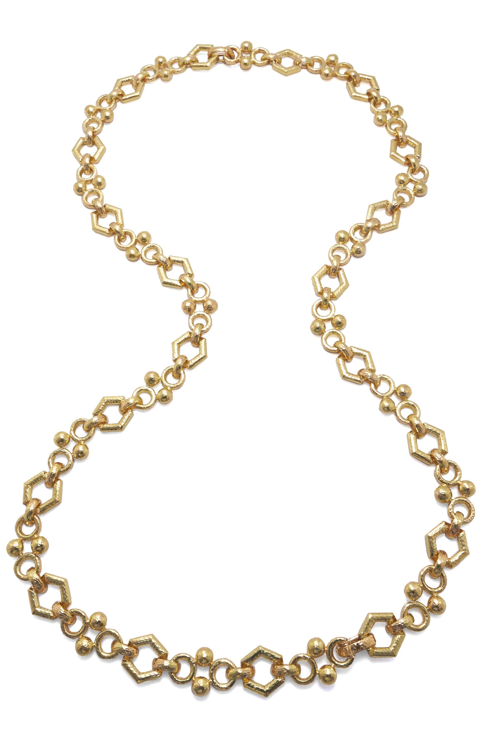 DAVID WEBB-Hexagonal and Round Link Chain Necklace-YELLOW GOLD