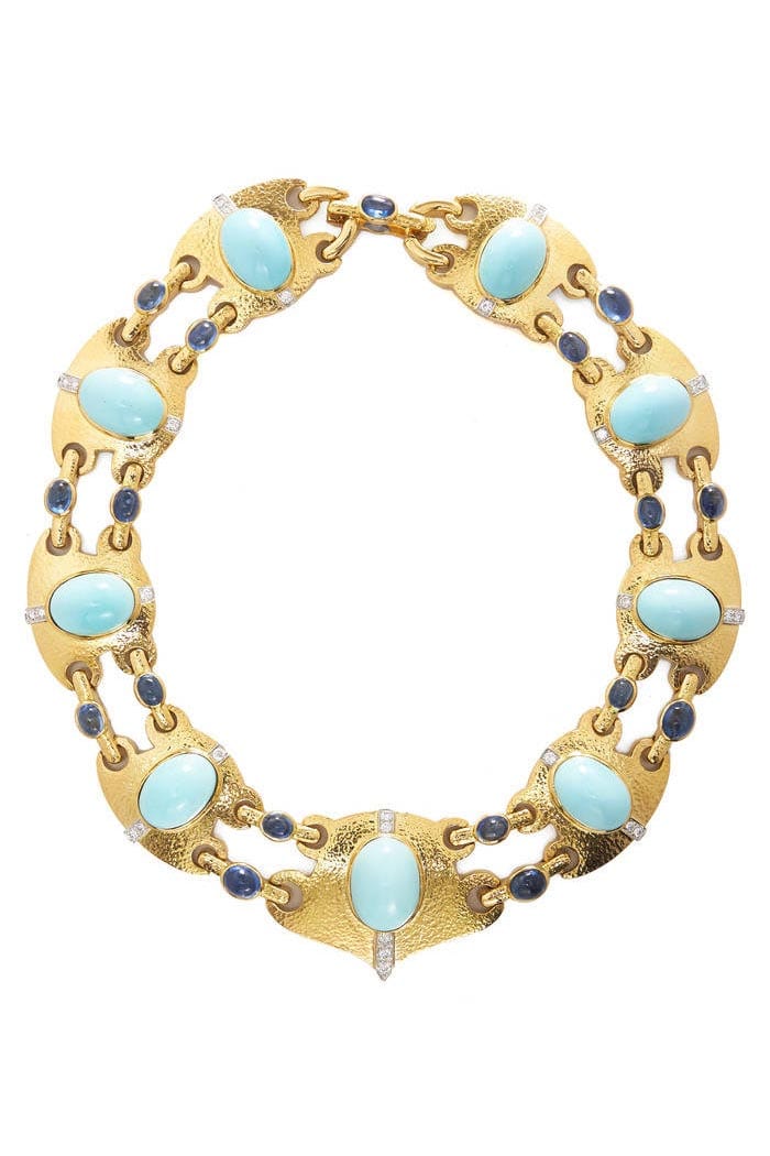 DAVID WEBB-Turquoise Marakech Necklace-YELLOW GOLD