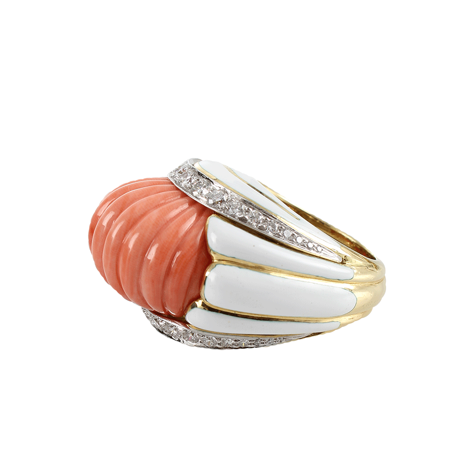 DAVID WEBB-Carved Coral Ring with Diamonds-YLW GOLD