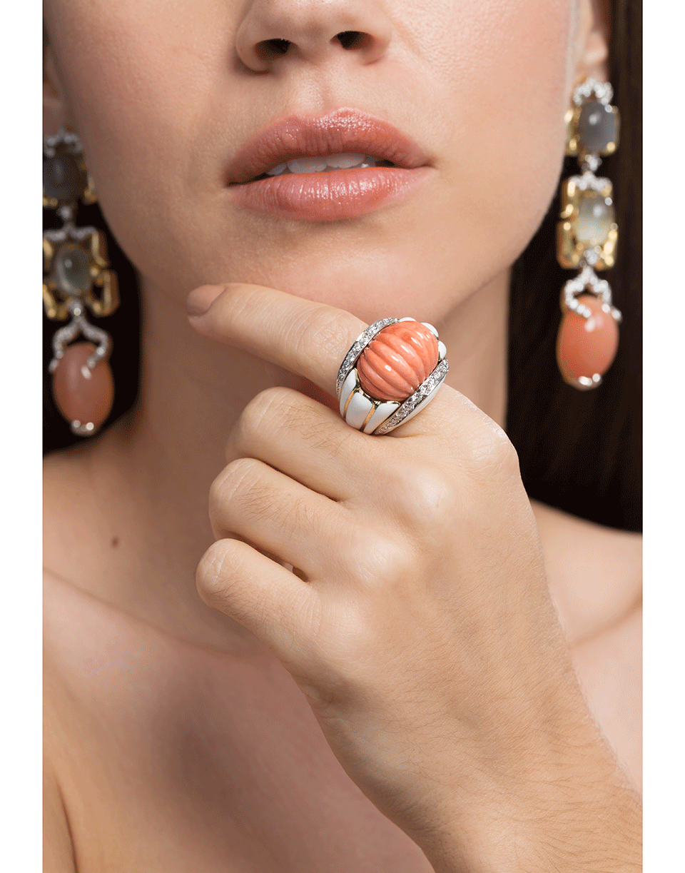 DAVID WEBB-Carved Coral Ring with Diamonds-YLW GOLD