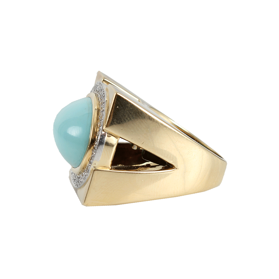 DAVID WEBB-Turquoise Black Ring with Diamonds-YLW GOLD