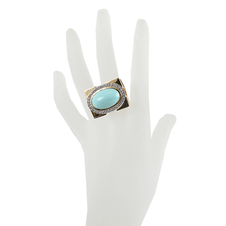 DAVID WEBB-Turquoise Black Ring with Diamonds-YLW GOLD