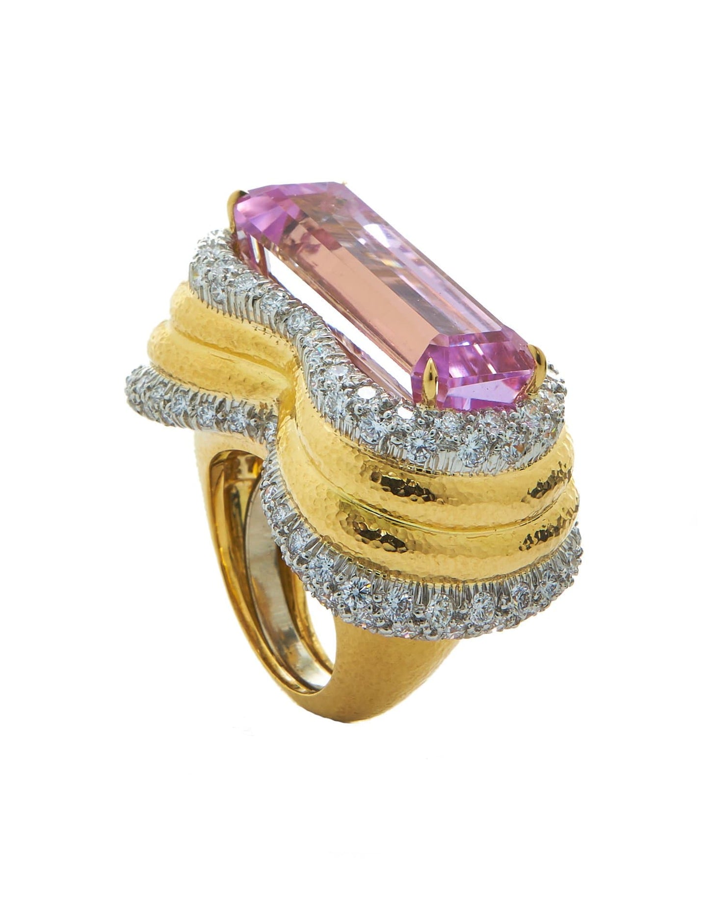 DAVID WEBB-Rectangular Cut Rubelite Ring-YELLOW GOLD