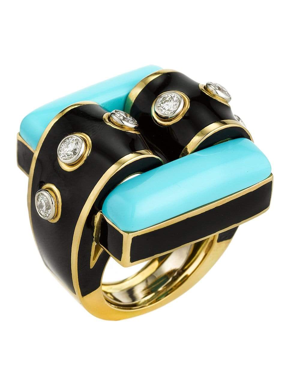DAVID WEBB-Turquoise Domino Ring-YELLOW GOLD