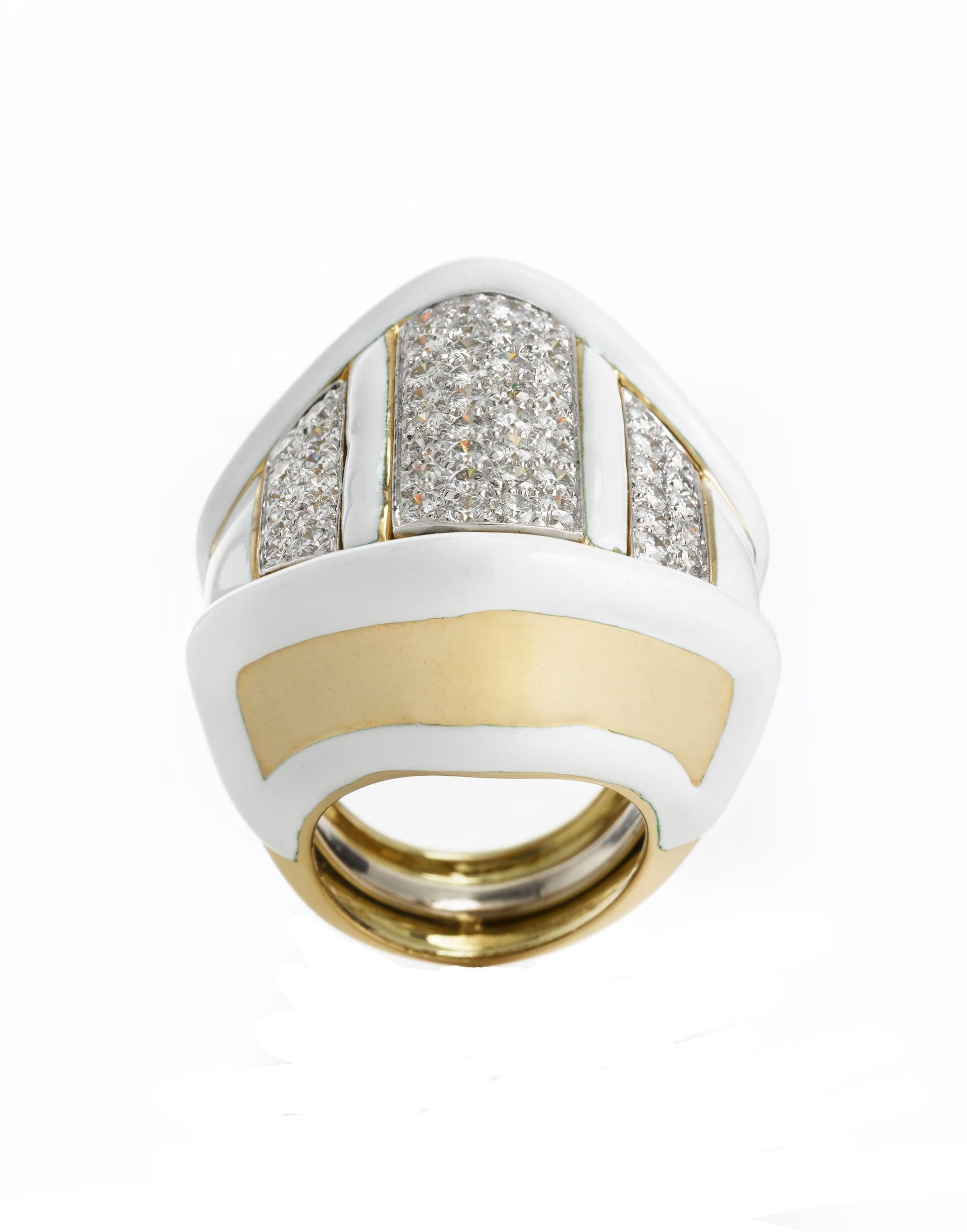 DAVID WEBB-White Enamel and Diamond Ring-YELLOW GOLD
