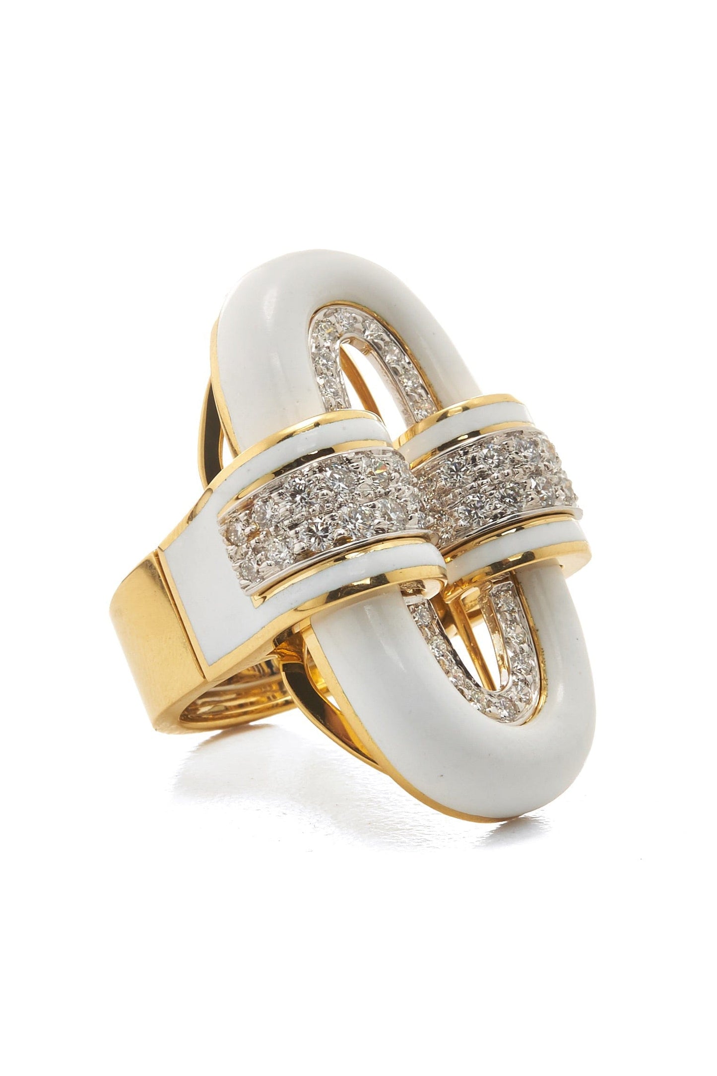 DAVID WEBB-White Enamel Mini Oval Buckle Ring-YELLOW GOLD
