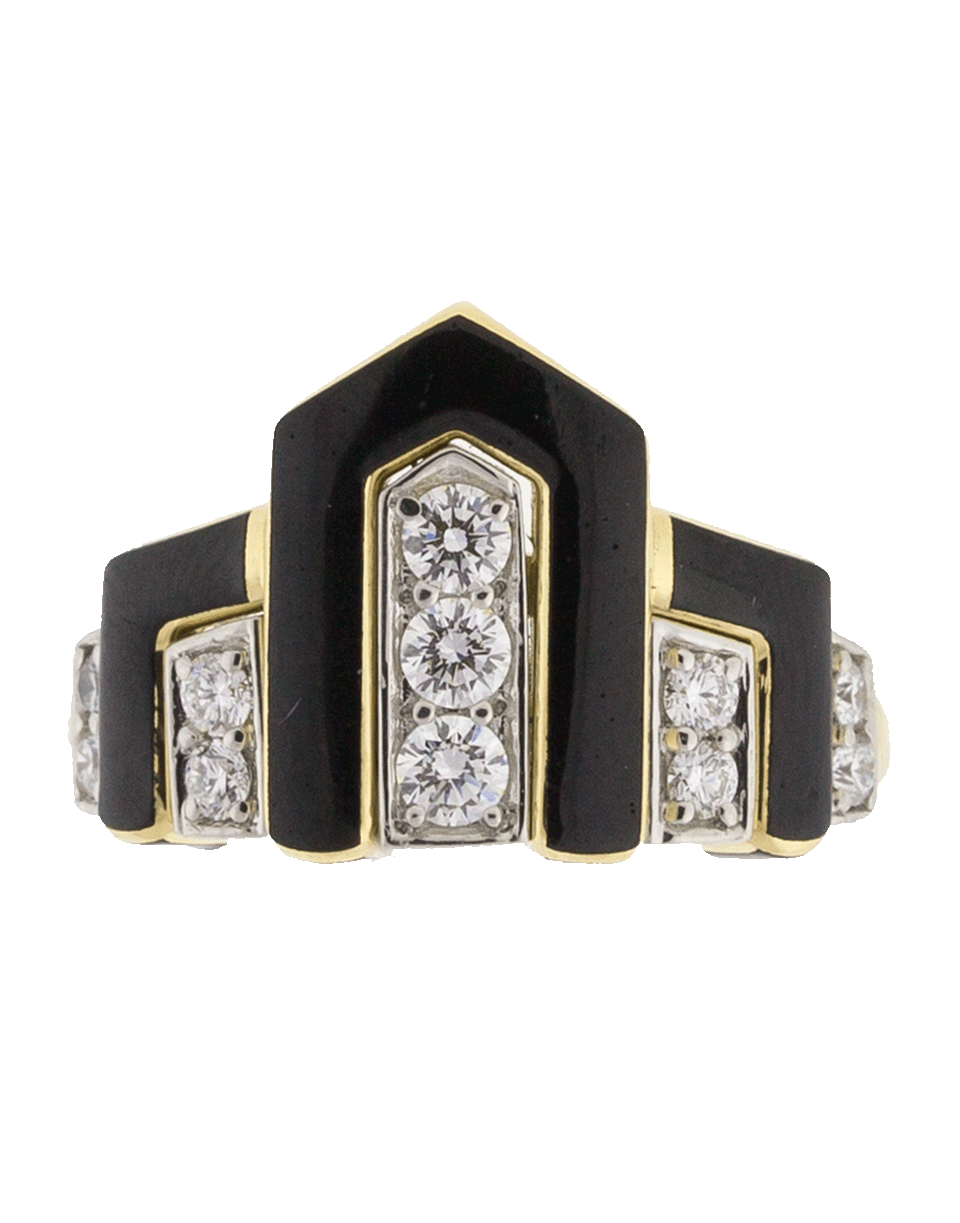 DAVID WEBB-Black Enamel And Diamond Scape Ring-YELLOW GOLD