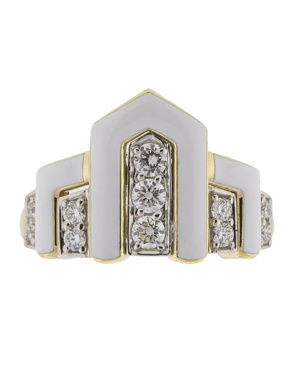 DAVID WEBB-White Enamel And Diamond Scape Ring-YELLOW GOLD