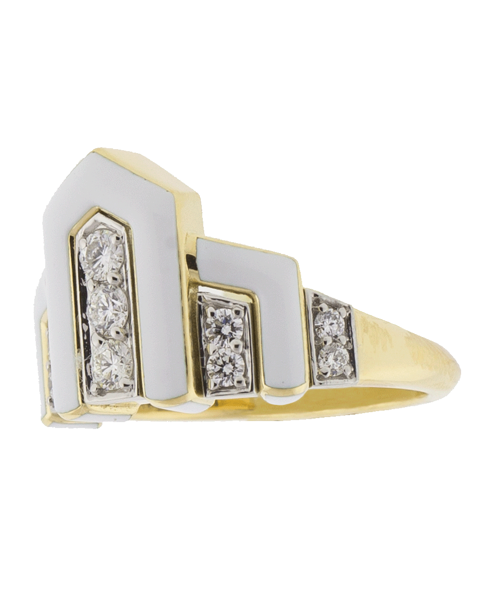 DAVID WEBB-White Enamel And Diamond Scape Ring-YELLOW GOLD