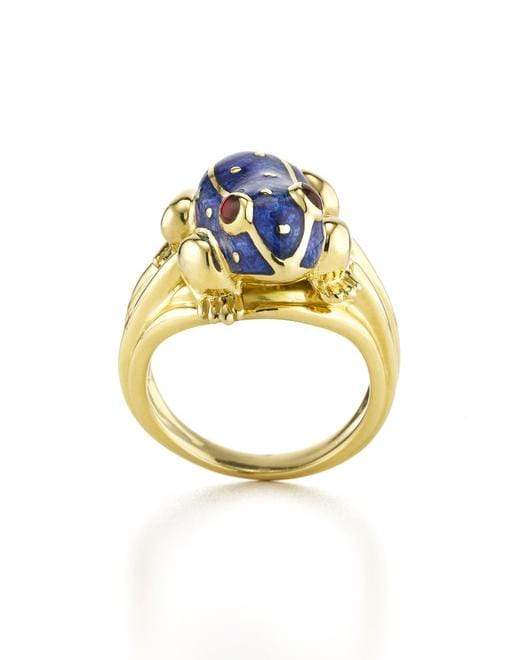 DAVID WEBB-Baby Frog Blue Enamel Ring-YELLOW GOLD