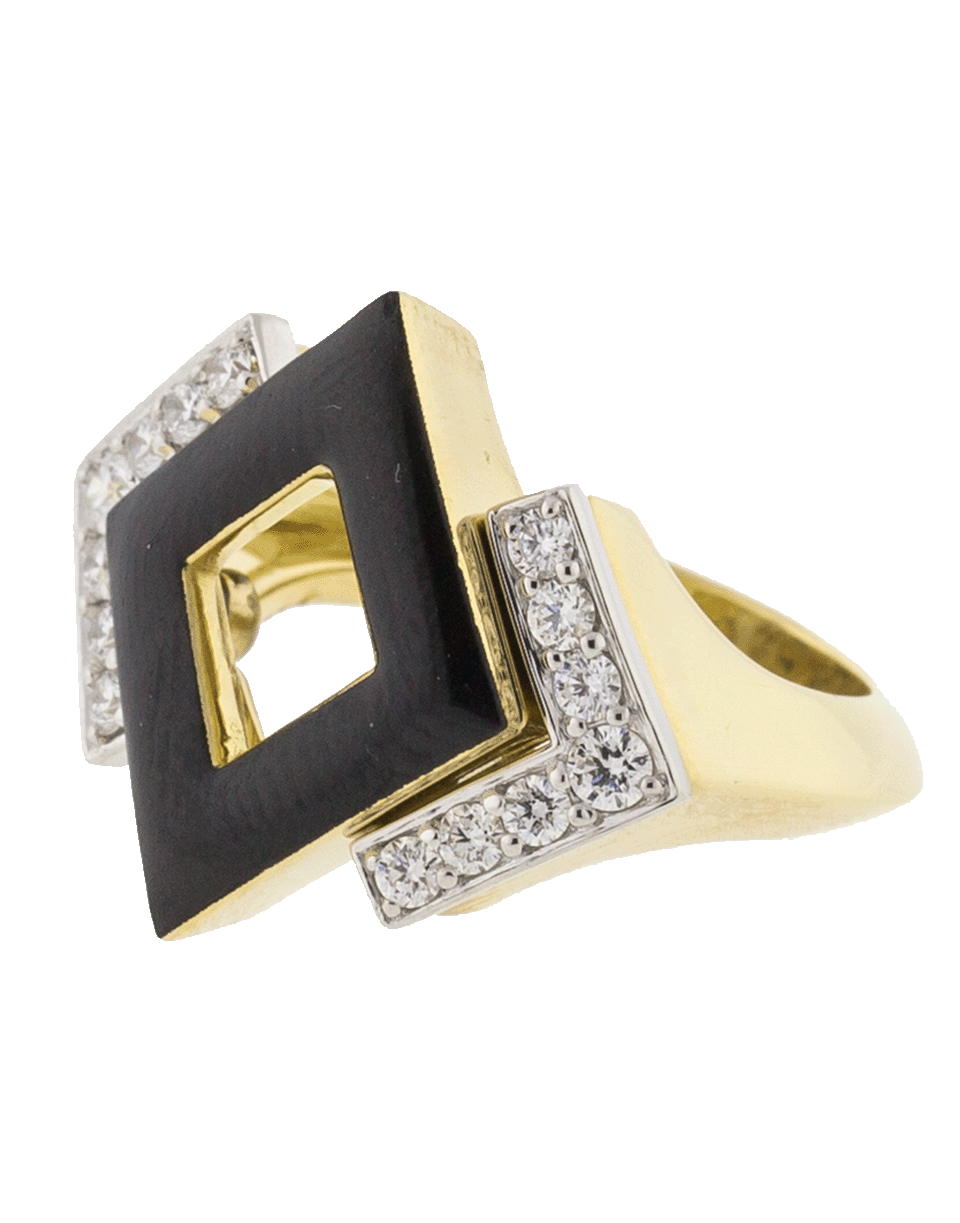 DAVID WEBB-Double Diamond And Black Enamel Ring-YELLOW GOLD