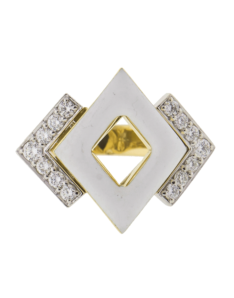 DAVID WEBB-Double Diamond And White Enamel Ring-YELLOW GOLD