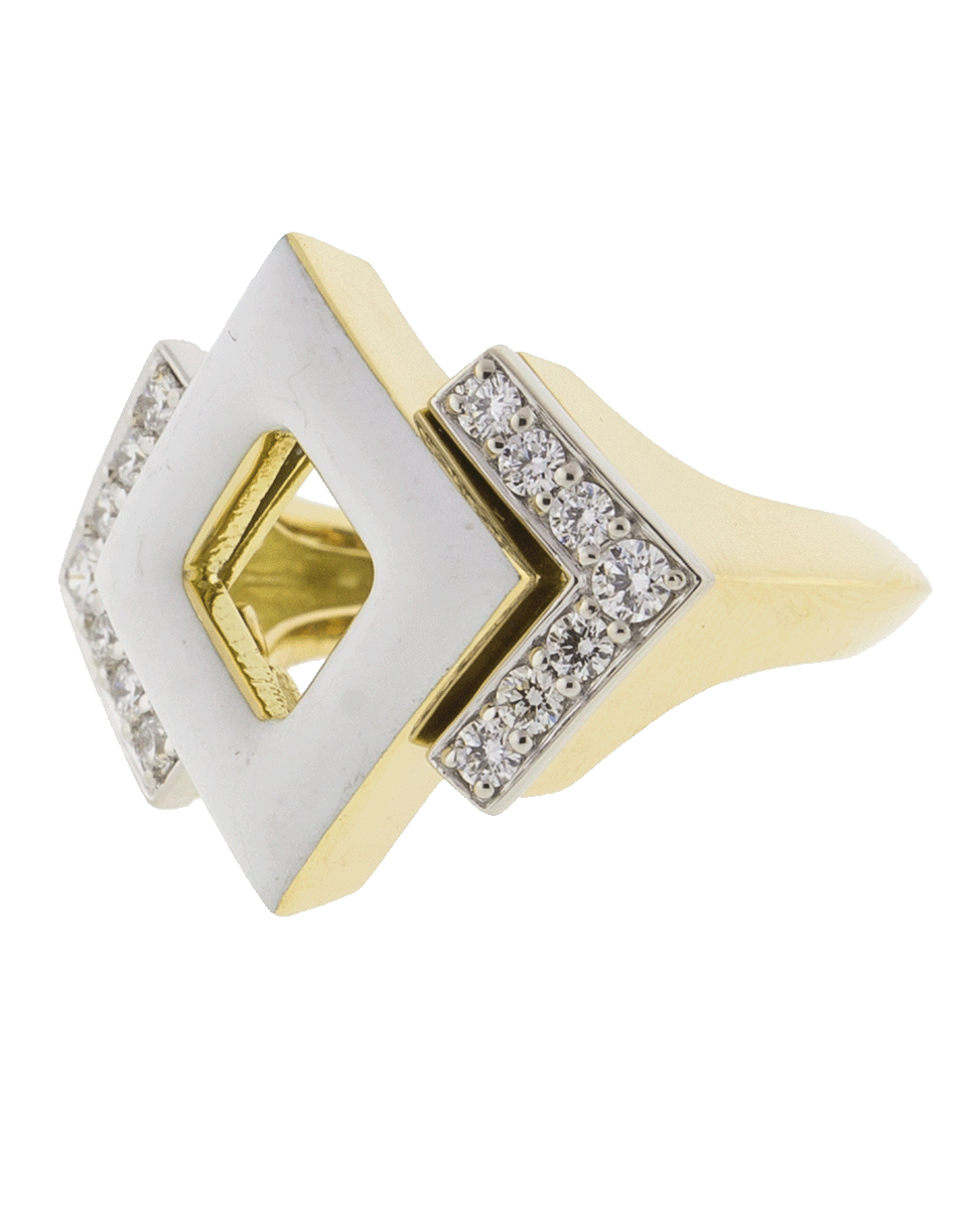 DAVID WEBB-Double Diamond And White Enamel Ring-YELLOW GOLD