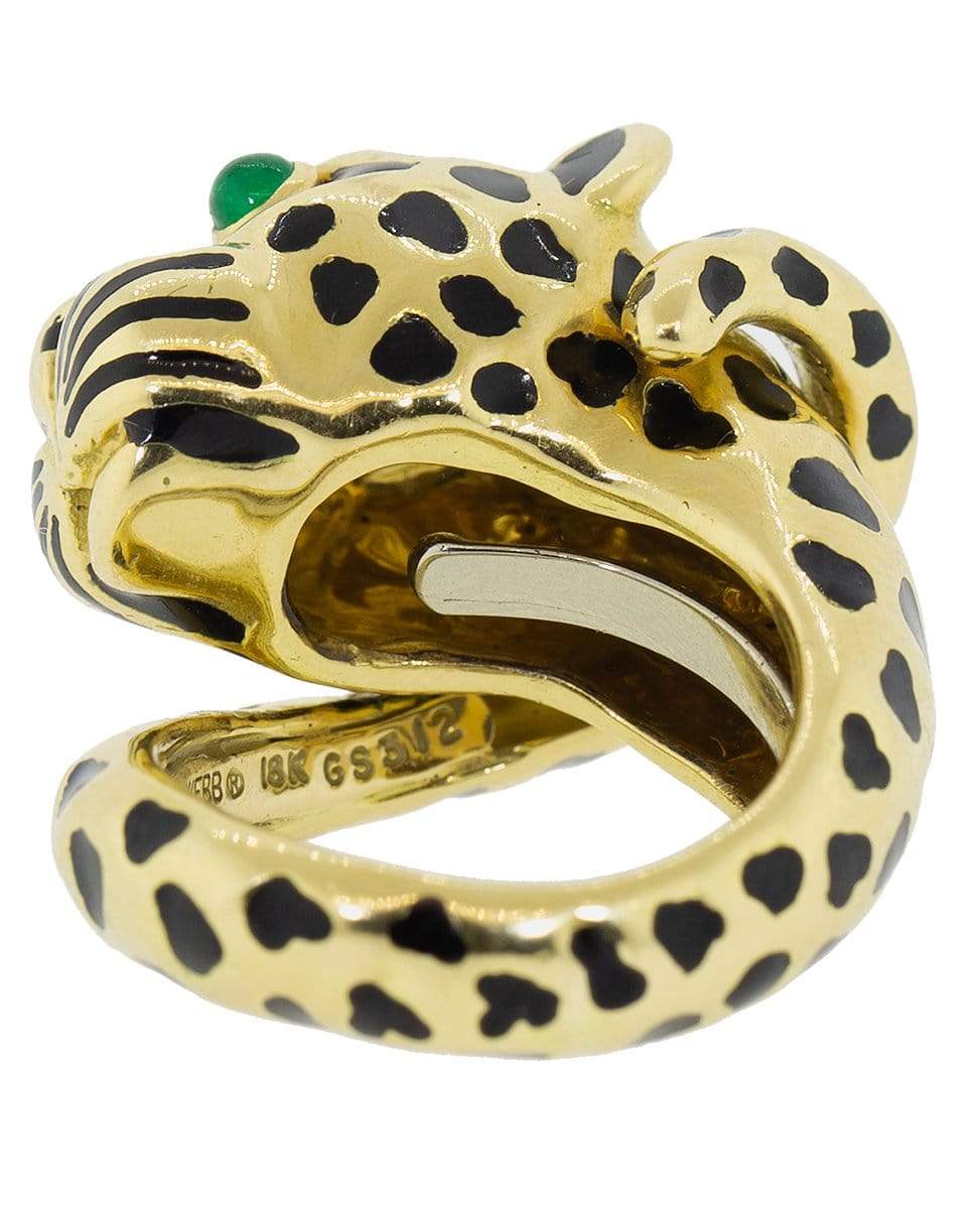DAVID WEBB-Leopard Black Enamel and Emerald Ring-YELLOW GOLD