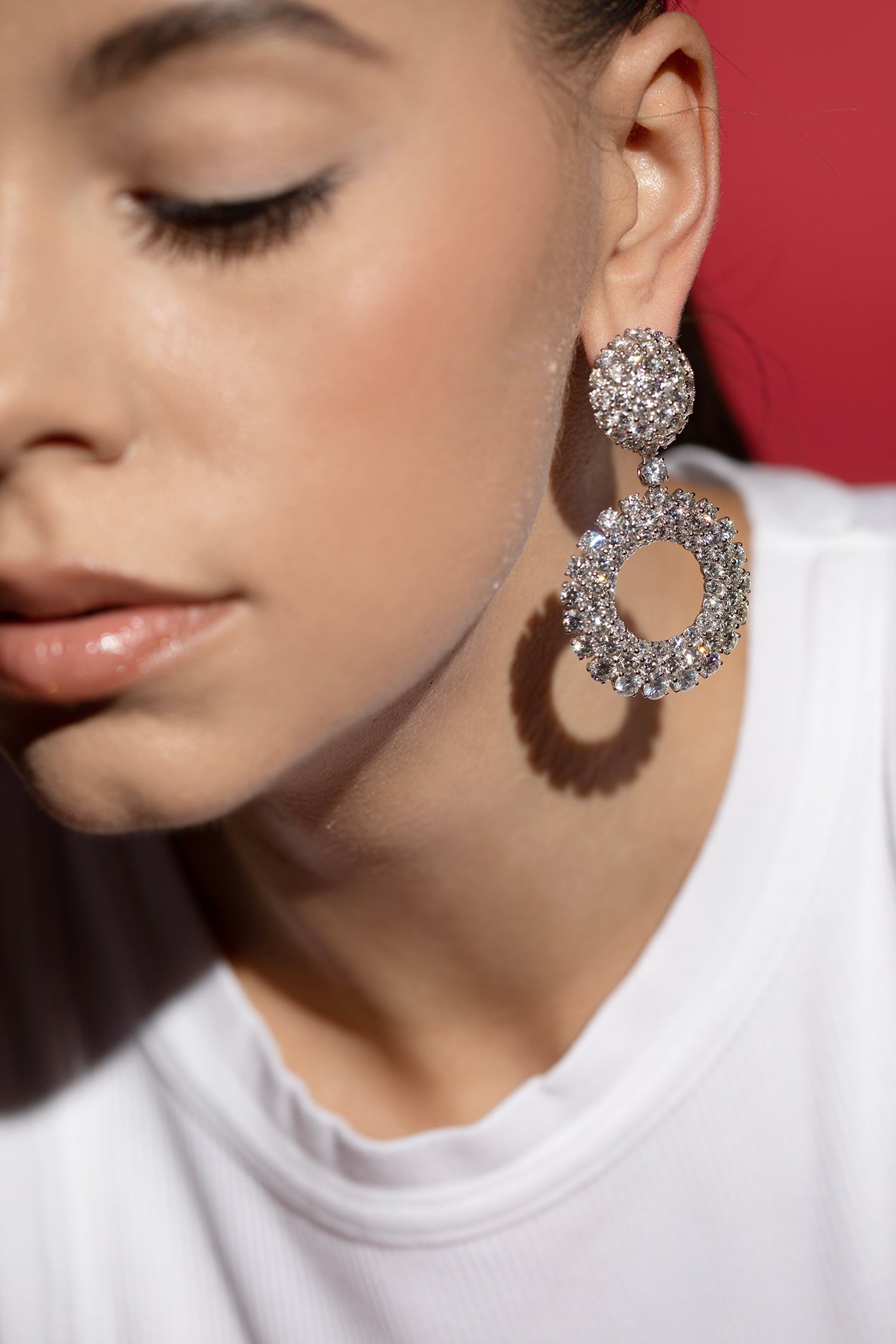 DIANA M. JEWELS-Diamond Circle Drop Earrings-WHITE GOLD