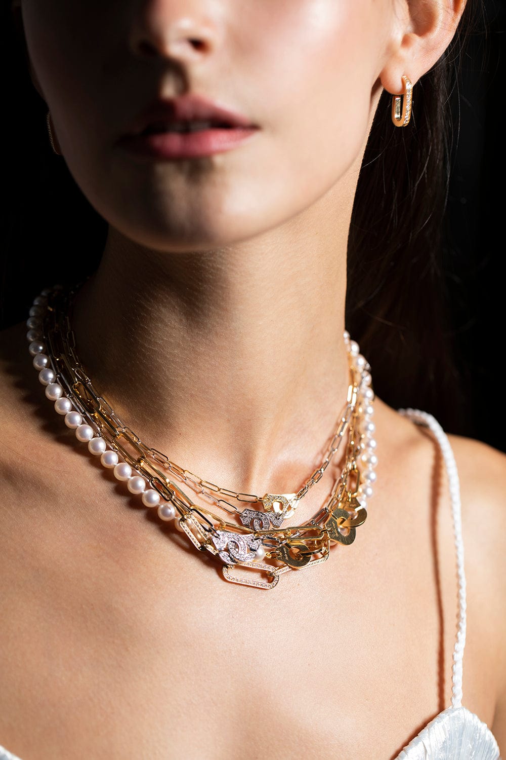 DINH VAN-Menottes R10 Half Diamond Necklace-YELLOW GOLD