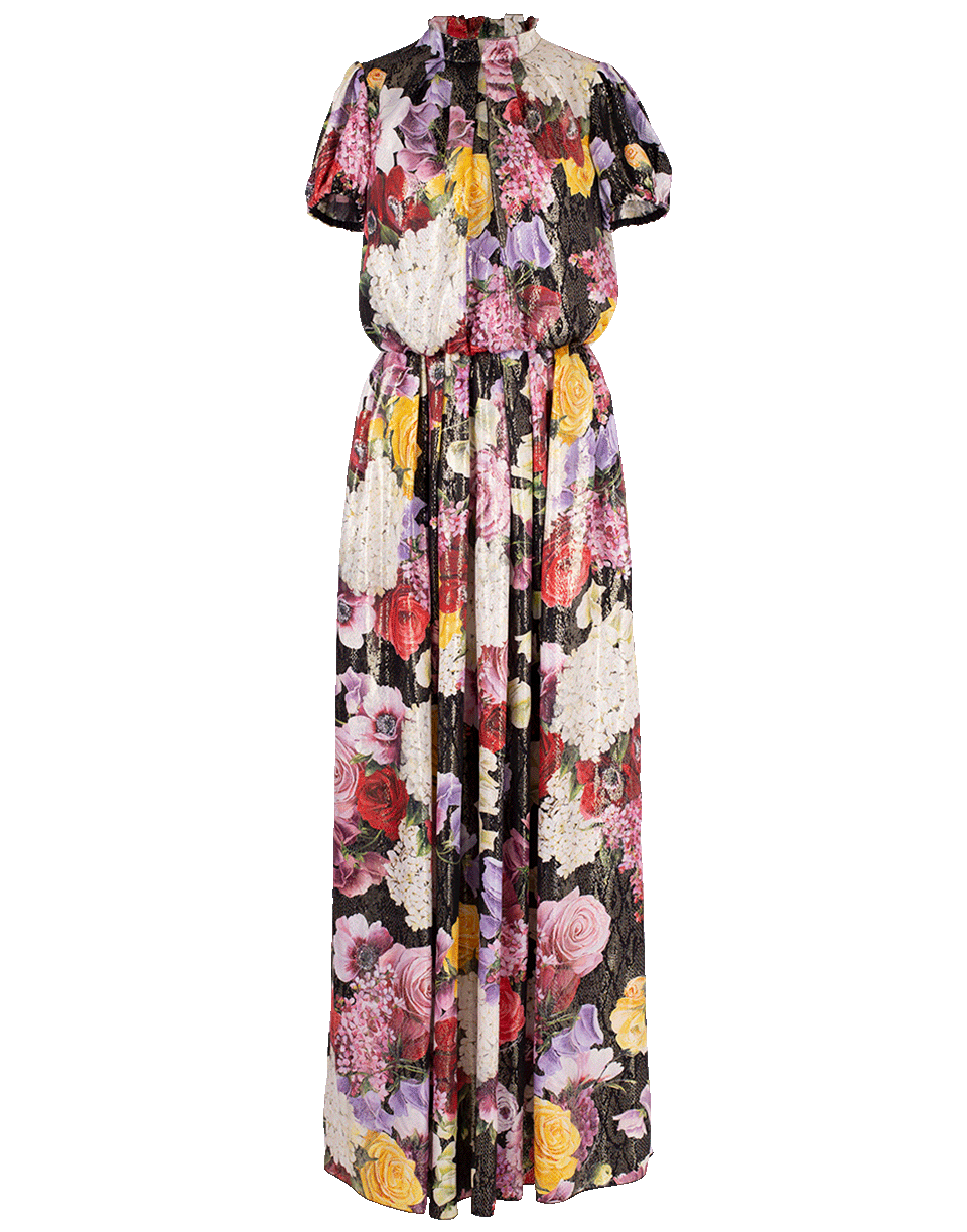 DOLCE & GABBANA-Floral Print Long Dress-BLACK