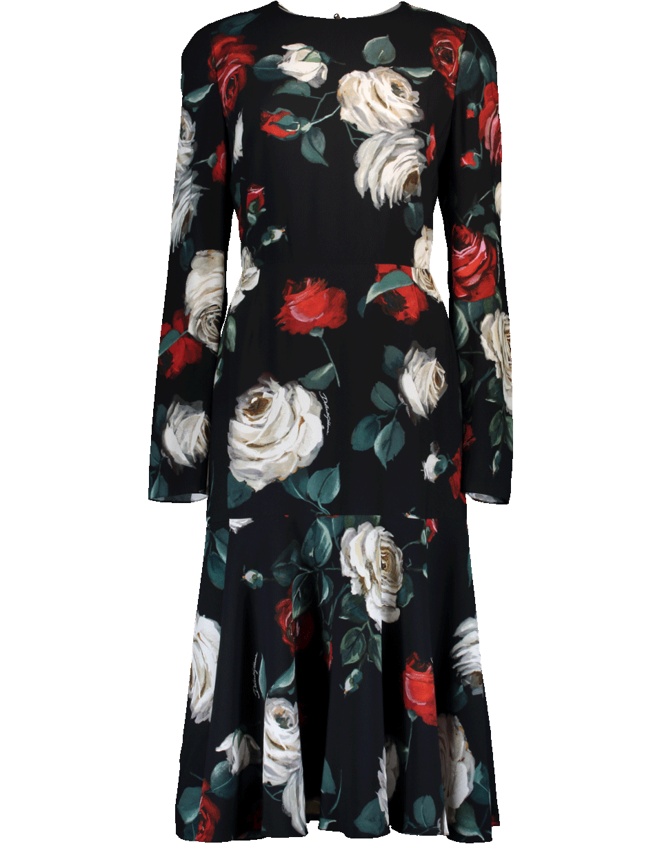 DOLCE & GABBANA-Floral Cady Dress-BLK/ROSE