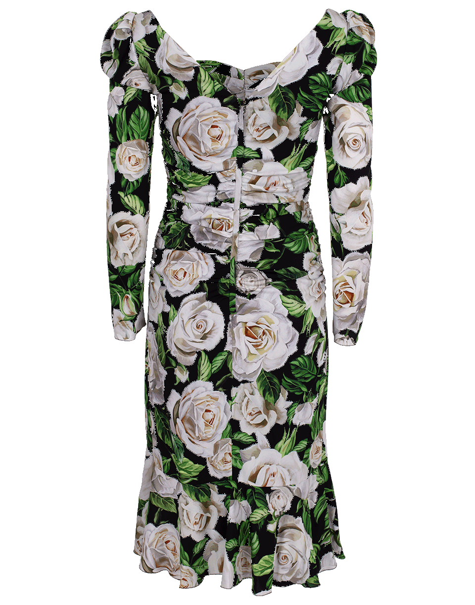 DOLCE & GABBANA-Rose Print Bustier Charmeuse Dress-