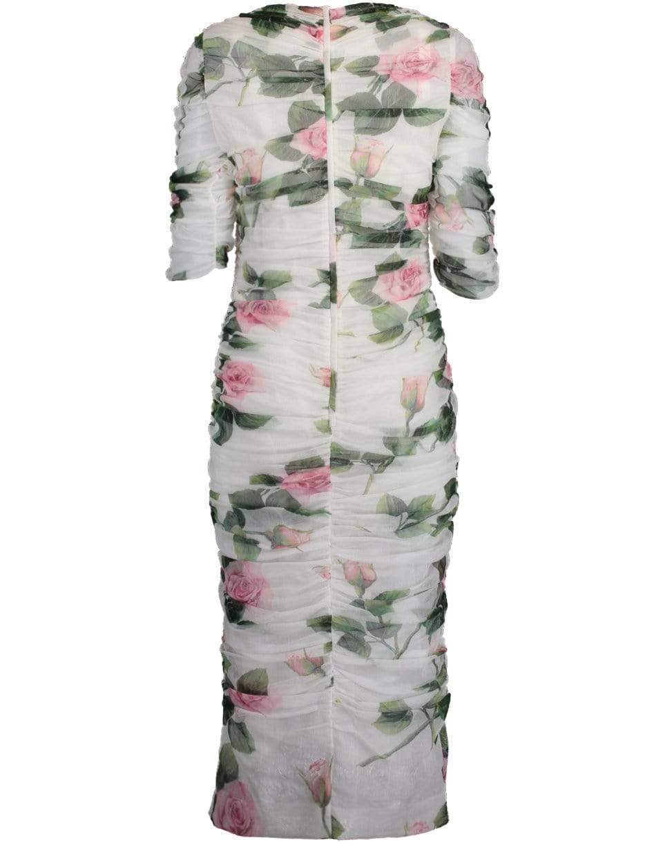 DOLCE & GABBANA-Tropical Rose Print Tulle Dress-
