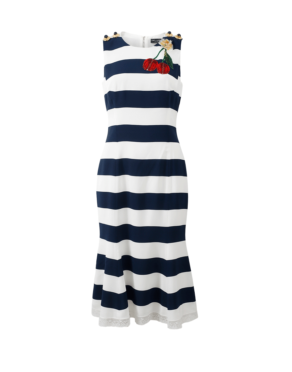 DOLCE & GABBANA-Cherry Striped Midi Dress-NVY/WHT