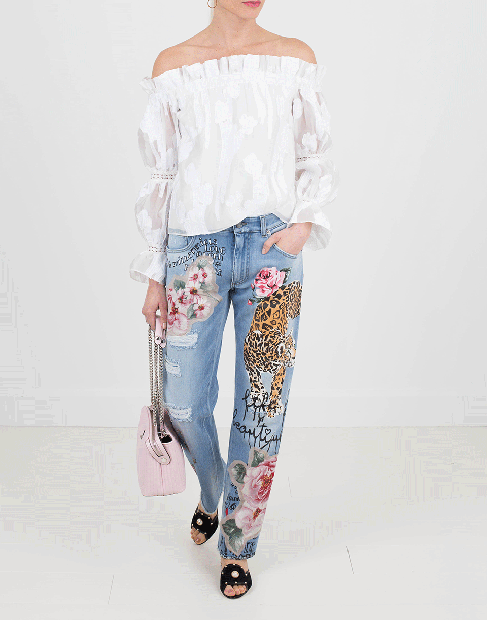 DOLCE & GABBANA-Floral And Leopard Distressed Jean-