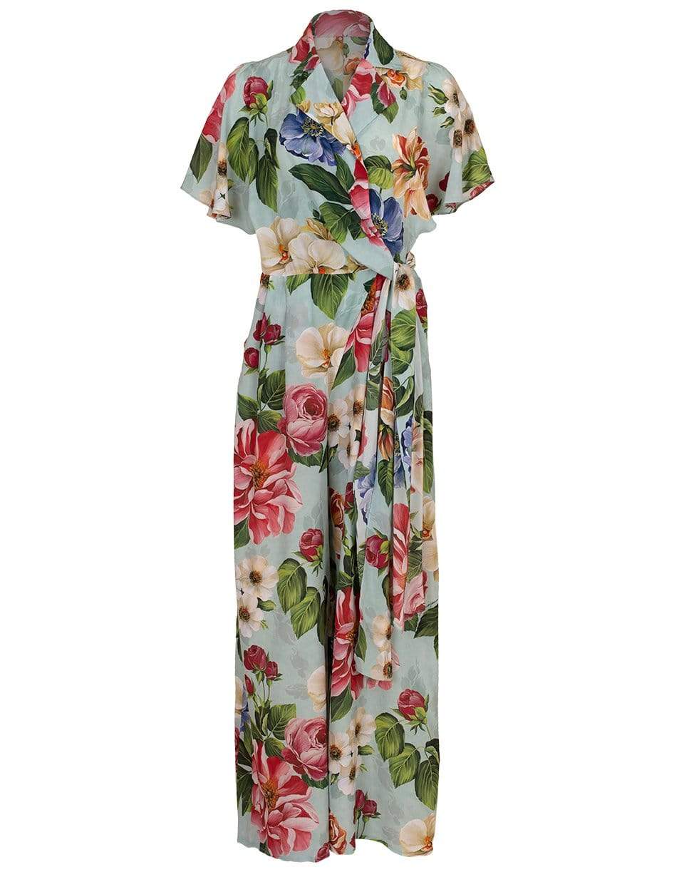 DOLCE & GABBANA-Crepe de Chine Floral Print Jumpsuit-BLUE