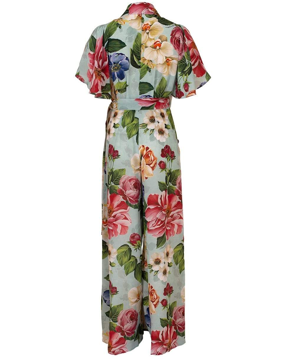 DOLCE & GABBANA-Crepe de Chine Floral Print Jumpsuit-BLUE