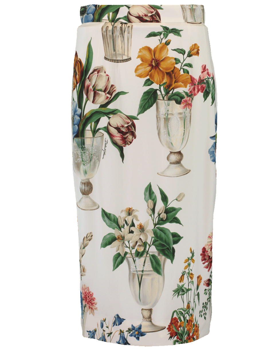 DOLCE & GABBANA-Flowers And Vases Print Pencil Skirt-