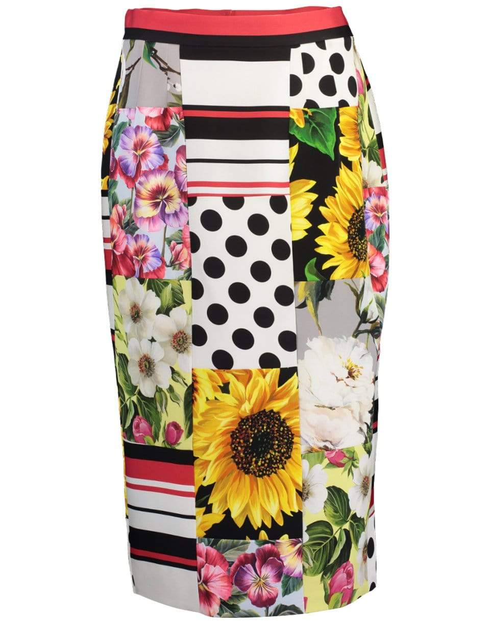 DOLCE & GABBANA-Patchwork Charmeuse Midi Skirt-