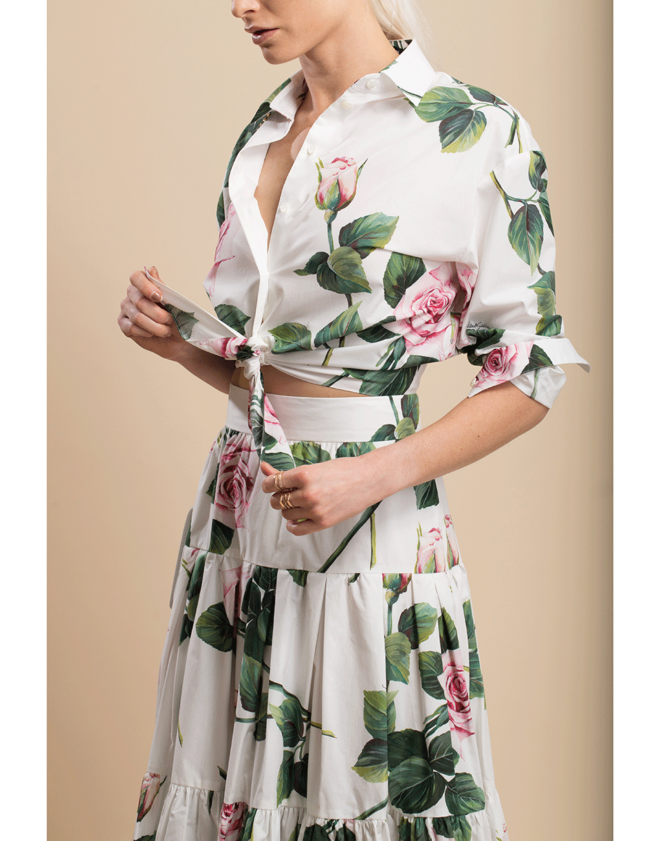 Tropical Rose Print Cropped Tie Blouse CLOTHINGTOPBLOUSE DOLCE & GABBANA   